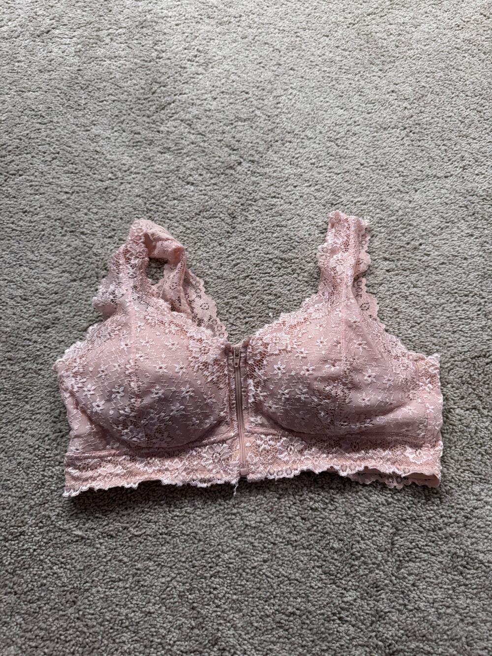 Unbranded Lace Peach Light Orange Wireless Nursing Bra Front Zip Plus Size 2X